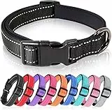 HEELE Hundehalsband, weich gepolstertes Neopren Nylon Hunde Halsband für kleine mittlere große Hunde und Welpen, verstellbare und reflektierende Halsband Hund für Training, Schwarz, M