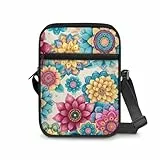 Dngkaoje Crossbody-Tasche für Damen, Reise-Kuriertasche, Mini-Geldbörse, Reißverschluss, Schulterhandtaschen mit verstellbarem Riemen, Vintage Hippie Flower, L7xW2xH9 inches