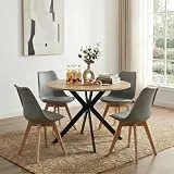 Songvas Essgruppe Set Tisch und Stühle,Essgruppe 5-Teilig,100cm Runder Esstisch und 4 Skandinavischen Grau Esszimmerstühle,für Küche Esszimmer Wohnzimmer