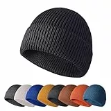 Enwokran Wintermütze Mütze Herren Damen Strickmütze Roll up Edge Cuffed Beanie Klassisches Design Herrenmütze Modern Weich Elastisch Haube Atmungsaktivem (Schwarz)
