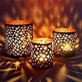 MARRAKESCH 3er Set Windlicht 14cm Gross aus Metall Orientalische Teelichthalter Hamman Schwarz Kupfer als Tischdeko