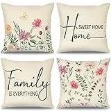 Weldomcor Kissenbezug 45x45 cm Kissenhülle Blumen Kissen 4er Set Dekorative kissenbezüge Moderne Dekorationskissenbezüge Bauernhaus Kissenbezüge für Couch Sofa Schlafzimmer Bett Auto (Family)