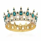 Barocke Diademe Brautkrone Gold Kristall Königin Krone Full Round Mädchen Tiara Grün Strass Prinzessin Karneval Kopfschmuck Schmuck für Halloween Kostüm Hochzeit Prom Geburtstag Party Stirnband