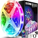 Keepsmile LED Strip 10M RGB, Bluetooth LED Streifen mit APP & Fernbedienung, Musik Sync, Dimmbar Farbwechsel Lichtband, Selbstklebend LED Beleuchtung für Zimmer, Schlafzimmer, Gaming, Party & Deko