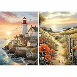 feelive Landschaft Diamond Painting Kits für Erwachsene, DIY Leuchtturm Diamant Painting Bilder für Bausätze Diamantmalerei 5D Strand Runde Steine Diamant Painting für Zuhause Dekor 30x40cm