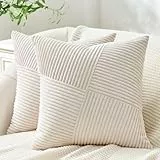 Topfinel Kissenbezug 65x65 Creme Kordsamt Windmühle Streifen Muster 2er Set gestreiftes Muster Kissenbezüge Kissenhülle Dekokissen Sofakissen Couchkissen Dekokissen Zierkissenbezug