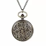 JewelryWe Taschenuhr Herren Retro Blumen Skelett Kettenuhr mit Arabischen Ziffern Vintage Analog Quarz Uhr Anhänger mit Halskette Kette für Damen Männer Bronze