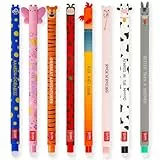 LEGAMI Set mit 8 radierbaren Gelstiften mit thermoempfindlicher Radiertinte, verschiedene Tintenfarben und Schaftdesigns, 0,7 mm Spitze, Marienkäfer, Monster, Tiger, Schmetterling und