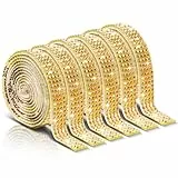Strassband Selbstklebend 6 Rollen 1 Yard Strasssteine Selbstklebend Kristall Diamant Band Glitzerband Strassstreifen Glitzer Diamant Deko ​​für DIY Basteln Stoff Auto Handy (Gold)