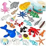 25 Stück 3D Gedruckte Tiere Meeresbewohner mit 25 Lernkarten, 5-10cm Große 3D Tiere Beweglich Set, Artikuliert Flexible 3D Printed Animals für Kindergeburtstag Mitgebsel, Anti-Stress Spielzeug Deko