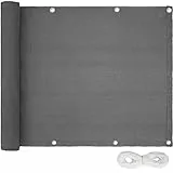 tectake® Balkon Sichtschutz wetterfest, Sichtschutz Garten, Trennwand Garten, Terrassen Sichtschutz, Windschutz, Plane mit Ösen Balkongeländer, Zaunblende, Balkonumrandung - grau, 90cm