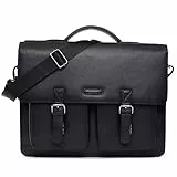 LEABAGS Leder Aktentasche Herren & Damen I Echtleder Laptoptasche bis 15 Zoll I Umhängetasche mit Schultergurt I Schultertasche I Messenger Bag I Arbeitstasche I Lehrertasche I Nappa Schwarz