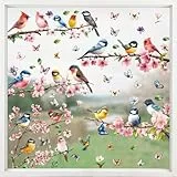 9 Blatt Fensterbilder Frühling Vögel Blumen Schmetterling, Fensterbilder Selbstklebend Fenstersticker Fensterfolie Kinderzimmer für Fensterdeko Frühlingsdeko