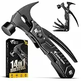 Zune Lotoo Multitool Camping Hammer, 14 in 1 Tragbares Multitool Werkzeug aus Edelstahl, Survival Multiwerkzeug mit Hammer Messer Zange Säge, Geschenke für Männer Papa Weihnachten Geburtstag(Schwarz)