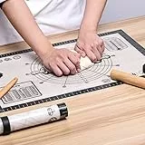 Silikon Backmatte Extra groß 60 x 40cm, Größe Antihafte Silikonmatte mit Messung, Teigmatte, Backenunterlage für Ofen, Ausrollmatte für Teig Fondant Gebäck von KITCHENRAKU KR (Grau)