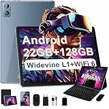 Dghrti 10-Zoll Android Tablet| 22 GB RAM | 128 GB Speicher erweiterbar (2 TB) | 8000 mAh | Octa-Core CPU, Wi-Fi 6, Widevine L1 | Inklusive kabelloser Maus und Tastatur - Metallic Grau