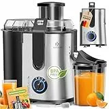 KESSER® Zentrifuge Entsafter für Obst | Gemüse aus Edelstahl 1100W, große Fütterungsröhre, 3 Stufen, Elektrische Zentrifugal Saftpresse Juicer + Bürste, Saftbehälter, Rezeptbuch, Silber/Schwarz
