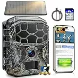 Wildkamera Solar WLAN mit Handyübertragung App 7800mAh Akku - 4K 60MP Wildtierkamera Bluetooth mit Bewegungsmelder Nachtsicht, 32GB SD-Karte, Nachtsichtkamera 0,1s Auslösezeit, IP66 Wasserdicht