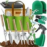 KESSER® Gartenwerkzeug Set 10-teilig mit ergonomischen Holzgriffen inkl. wasserdichte Tasche aus 600D Oxford-Material, Knieschoner, Pflanzmatte, Sprühflasche, Gartenschere, Handschuhe für Gartenarbeit