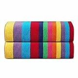 Sweet Needle Strandtücher – Multi Cabana Stripe Classic, 100% Baumwoll-Frottee, ringgesponnenes Pooltuch, schnell trocknend, 450 g/m², 2 Stück, für Erwachsene (Miami Vibe, 76 x 152 cm)