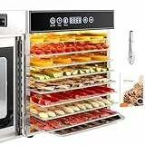 Kwasyo Dörrautomat Edelstahl mit Rezeptheft, Dörrgerät Temperaturregler von 30-90℃, Timerfunktion von 24h Dörrzeit, BPA-frei, Dörrautomat für Obst Fleisch FrüchteTrockner Gemüse Kräuter (8 Etagen)