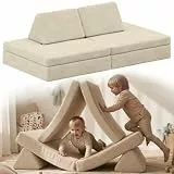 Bellabino Nile Spielsofa Maxi 4-TLG. für Kinder – Kindersofa Cord in Beige – Spielesofa Schaumstoff Bausteine – modulare Kindercouch ausklappbar mit waschbarem Bezug – Sofa Kinderzimmer Kuschelecke