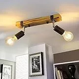 GBLY Vintage Deckenleuchte Retro Deckenstrahler - 2 flammig Deckenspots Holz im Industrial Design mit Verstellbaren Strahlern 30CM Deckenlampe für Flur Küche Esszimmer Wohnzimmer, 3x E27 4W 2200K