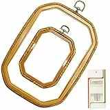 2 Größen Holzimitat Rechteck Stickrahmen Set Kunststoff Kreis Kreuzstich Hoop Ringe für DIY Handwerk Nähen, Inklusive 16 Nähnadeln mit Goldauge