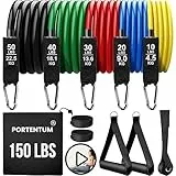 Resistance Bands Widerstandsbänder, 150 Pfund, 12 Widerstandsbänder für Yoga Calisthenic Gym Crossfit TRX Pilates, Gymnastik zu Hause, elastische Gummibänder, mit Knöcheln und Türgriff