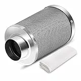 iPower Kohlefilter, Geruchskontrolle, mit Australien-Kohle für Inline-Ventilator, Zimmerpflanzen, Wachstumszelt, wendbarer Flansch, Vorfilter inklusive, 15,2 cm, Silber