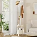 Hzuaneri Garderobenständer, Freistehende Kleiderständer mit Großer Aufbewahrungskorb, Garderobe mit 1 Ablagen, 12 Haken, 182 cm Hoch, für Eingangsbereich, Schlafzimmer, Weiß CR62602W