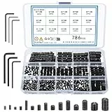 KOXXIAMOQ 786 Stück Metrische Madenschrauben Set, Innensechskant Gewindestifte Schrauben, Sechskantkopf Schrauben Befestigungsteile Kits für Türgriffe, M2.5 M3 M4 M5 M6 M8 (786)