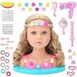 deAO Schminkpuppe Frisierkopf für Kinder, 25cm Schminkkopf Puppe Stylingkopf, Puppenkopf Spielzeug Set zum Frisieren mit Schminke und Haarstyling Zubehör, Spielset für Mädchen ab 3 Jahren