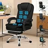 ALFORDSON Bürostuhl mit Massagefunktion, ergonomisches Design mit großer Sitzpolsterung, Lendenwirbelstütze, Rollen, für reibungslose Mobilität im Büro, Schwarz, Leinen Fabric