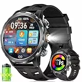BENYAR SMART-Smartwatch Herren mit 1000mAh Akku, 1,7'' Großes Display Militär Smart Watch mit LED-Taschenlampe/100+ Sportmodi Fitnessuhr, SpO2/Herzfrequenz/Schlafmonitor für Android iOS Schwarz