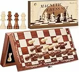 Mystooy Magnetisches Schachspiel aus Holz,Klappbares Reise Schachbrett,Tragbares Schach Holz,Brettspiel für Kinder und Erwachsene Reisen(29x29cm)