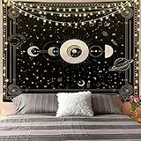 Arawat Wandteppich Mondphasen Wandtuch Schwarz Weiß Wandteppich Mond Sonne Wanddeko Psychedelic Teppich Gothic Wandteppiche Tapestry Trippy Wandtuch Wandbehang Wand Deko (150 x 130cm)