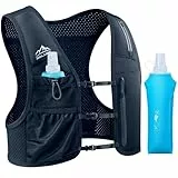 Zelvot Laufweste für Damen und Herren, Europäisches Originalpatent, Verstellbare Brustgurte, Trinkrucksack mit 500ml Wasserflasche, Reflektierender Laufrucksack für Marathon (Schwarz, XS/S)