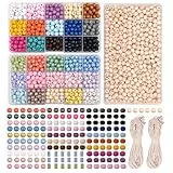 JHWELRG Holzperlen Bunt zum Auffädeln, Natürliche Runde Holzperlen, Holzkugeln mit Loch für DIY Schmuckherstellung Armbänder Halsketten (1955Stück)