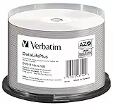 Verbatim 43744 DVD-R 16x Wide Inkjet Professional 4.7GB DataLifePlus 50er Pack Spindel DVD Rohlinge bedruckbar 16-fache Brenngeschwindigkeit & lange Lebensdauer DVD-R printable DVD leer Silber