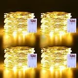 CCILAND Batterie-Lichterkette, 5 m, 50 LEDs, Mikro-Silberdraht, warmweiß, funkelnd, wasserdicht, für Innen- und Außenbereich, Schlafzimmer, Hochzeit, Party, Flaschenbaum-Dekoration, 4 Stück