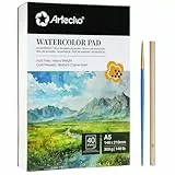 Artecho Aquarellpapier A5 300g 40 Blatt mit Aquarellpinsel und Bleistift, Weiß Aquarellblock 21×14.8 cm, Malblock für Aquarell, Acryl, Zeichnen, Malen.