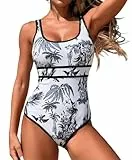 LUNNTE Badeanzug Damen Bauchweg Push Up Schlankheits Schwimmanzug Bademode Monokini (Schwarz Drucken, M)