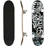 Skateboard,7-Lagiger Kanadischer Ahorn Double Kick Deck Skateboard, Komplettboard, Profi Board für Kinder, Teenager und Erwachsene(79,5 * 20 * 13 cm - Buchstabenmuster)