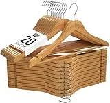 Utopia Home 20er Pack Holzbügel mit Hosenstange und Schulterrillen, stabiles und schlankes Design für Mäntel, Anzüge, Hosen und Jacken, Natur.