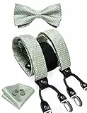 DiBanGu Paisleymuster Fliege und Supenders Set für Herren, Smoking-Clip, Einstecktuch, Manschettenknöpfe, Hosenträger, 04 Salbeigrün, Einheitsgröße