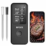 BFOUR Kabelloses Fleischthermometer mit 2 Sonden, Bluetooth Bratenthermometer Digital Wireless für Rotisserie Grill Ofen, APP-Steuerung, ± 0,5 ℃ Genauigkeit, Geschirrspüler Wasserdicht