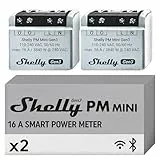 Shelly PM Mini Gen3 - WLAN Smarter Stromzähler, 1 Kanal, 16A, kein Relaisschalter, Leistungsmessung, Echtzeit-Energiezähler, kein Hub Erforderlich, Alexa & Google Home, Hausautomation (2 Stück)