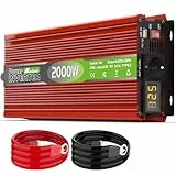 2000W Wechselrichter 12V auf 230V Spannungswandler Konverter Power Inverter Spitzenleistung 4000W mit EU Steckdosen, USB/Type-C und LED Anzeige, Umwandler für LKW Camping Haushaltsgeräten