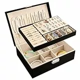 Mkitnvy Schmuckkästchen Mädchen Damen Groß,2-schichtige Schmuckschatulle, Abschließbare Schmuckaufbewahrung mit Schlüssel,PU-Leder Aufbewahrungskoffer für Ringe Ohrringe Armbänder